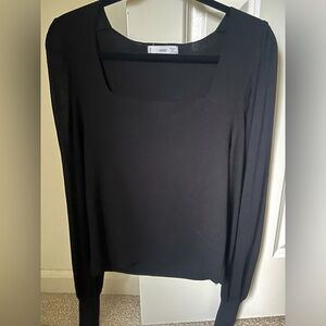 Square Neck Black Long Sleeve Top